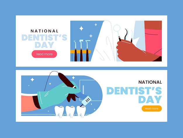 Conjunto de banners horizontais do dia nacional do dentista plano