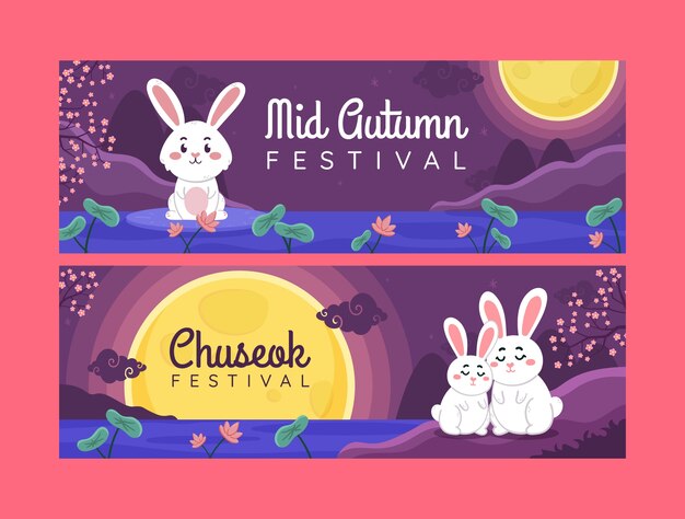 Conjunto de banners horizontais do festival de meio outono plano