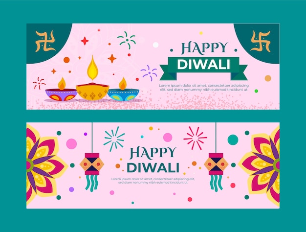 Conjunto de banners horizontais do festival diwali plano