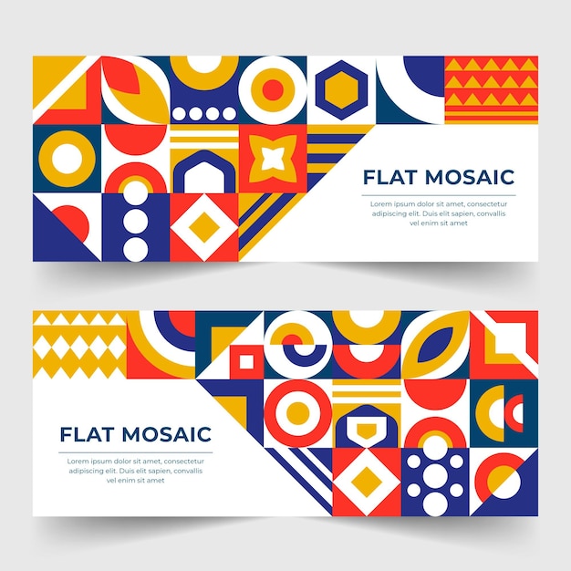 Conjunto de banners horizontais em mosaico plano