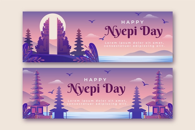 Vetor grátis conjunto de banners horizontais gradiente nyepi