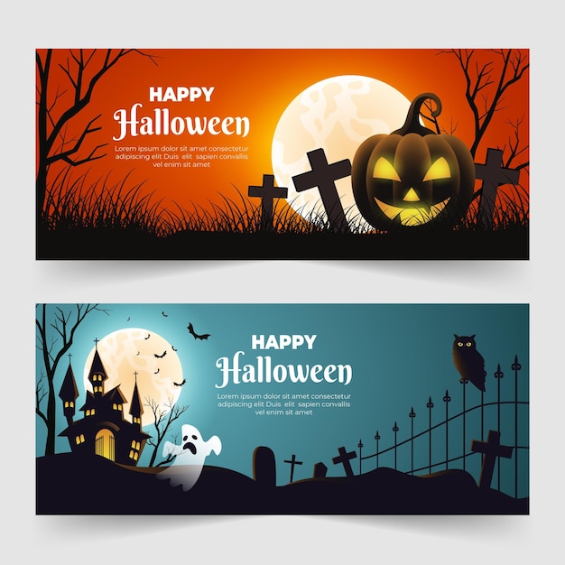 Conjunto de banners horizontais gradientes de halloween