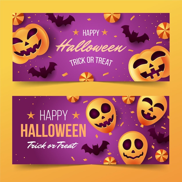 Conjunto de banners horizontais gradientes de halloween