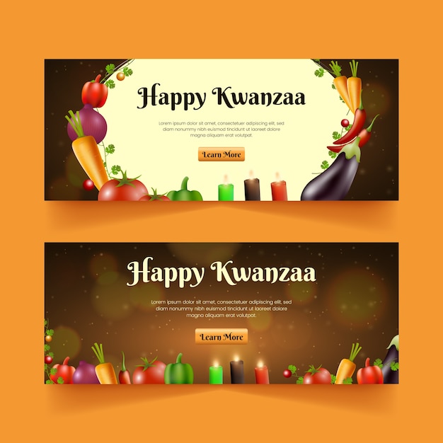 Conjunto de banners horizontais kwanzaa realistas