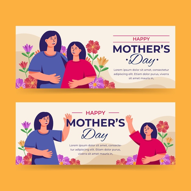 Conjunto de banners horizontais para o dia das mães