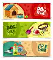 Vetor grátis conjunto de banners horizontais pet care 3