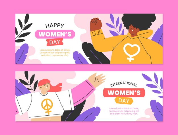 Conjunto de banners horizontais planas do dia da mulher