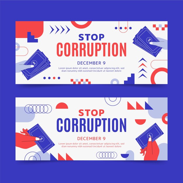 Conjunto de banners horizontais planos anti-corrupção