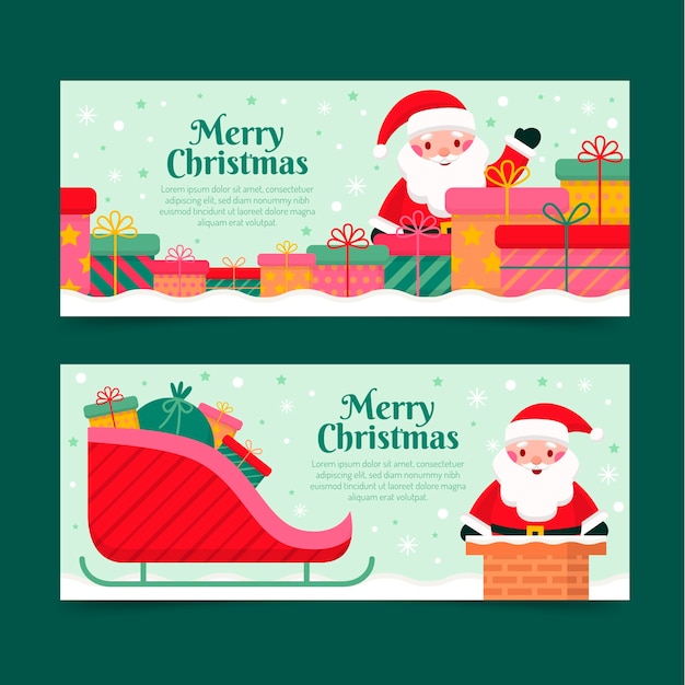 Vetor grátis conjunto de banners horizontais planos de natal