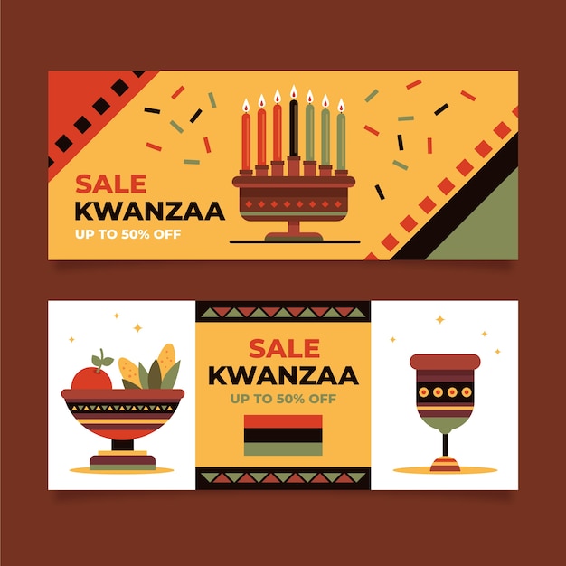 Conjunto de banners horizontais planos kwanzaa