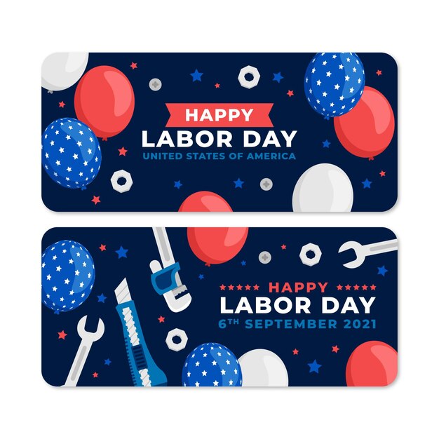 Conjunto de banners horizontais planos para o dia do trabalho