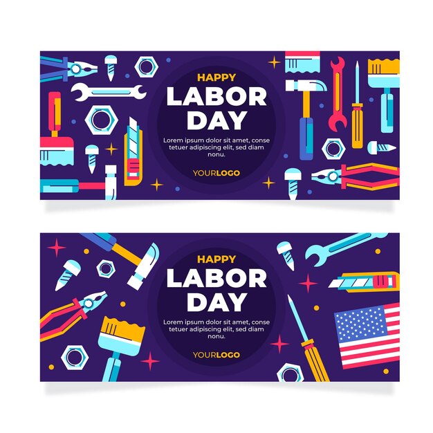 Conjunto de banners horizontais planos para o dia do trabalho