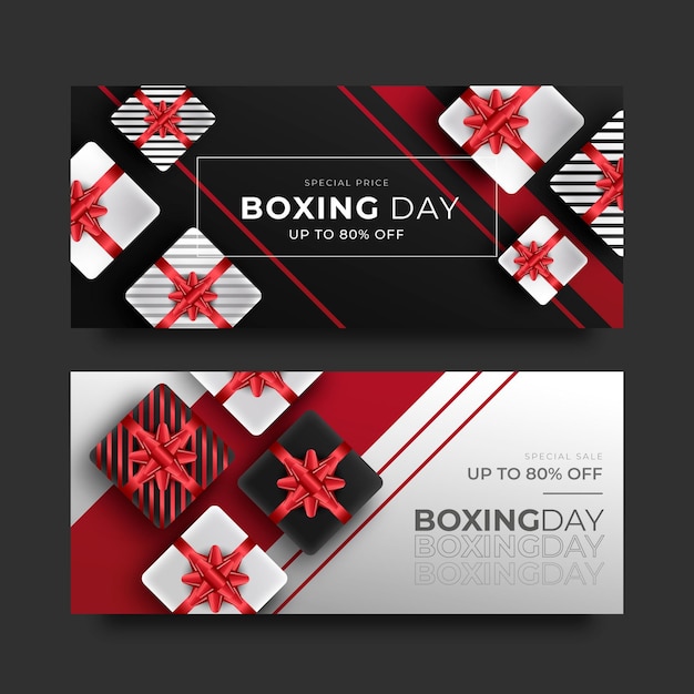 Vetor grátis conjunto de banners horizontais realistas de venda de boxing day