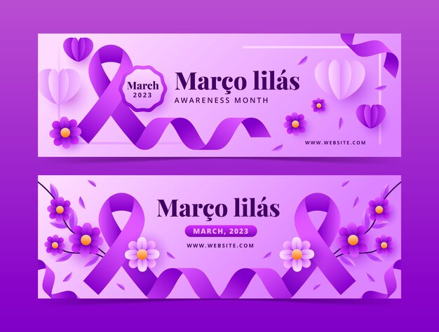 Vetor grátis conjunto de banners horizontais realistas marco lilas