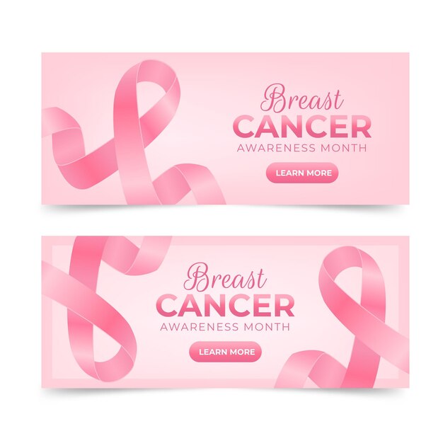 Conjunto de banners horizontais realistas para o mês de conscientização do câncer de mama