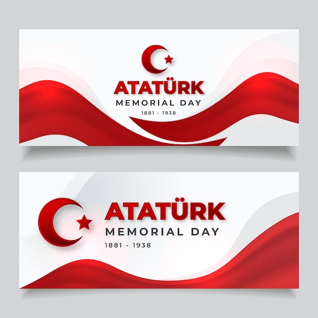 Conjunto de banners horizontais realísticos do dia do memorial de ataturk