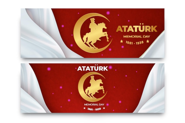 Conjunto de banners horizontais realísticos do dia do memorial de ataturk