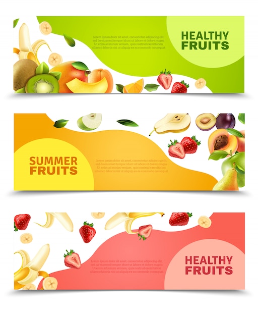 Vetor grátis conjunto de banners plana de frutas