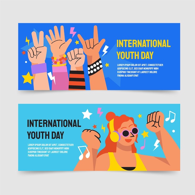 Conjunto de banners planas internacionais para o dia da juventude