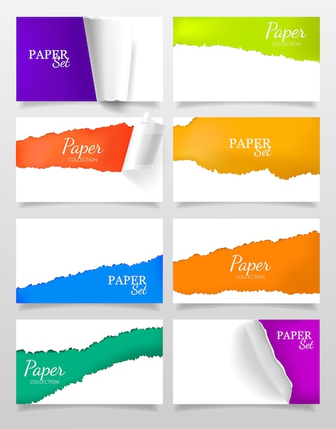 Vetor grátis conjunto de banners realistas com design de papel rasgado colorido e branco isolado