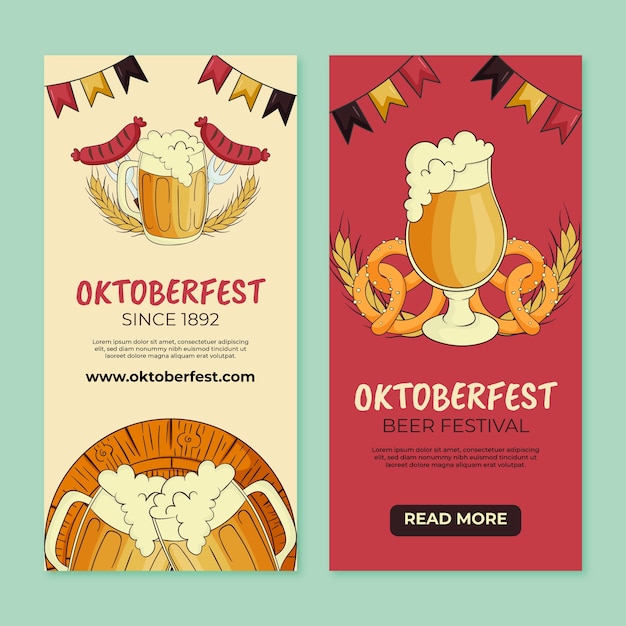 Conjunto de banners verticais da oktoberfest desenhados à mão