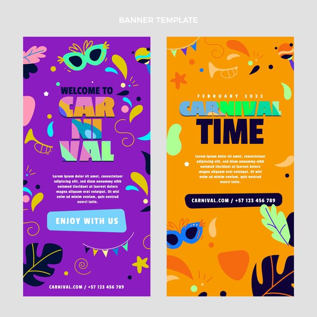 Conjunto de banners verticais de carnaval plano
