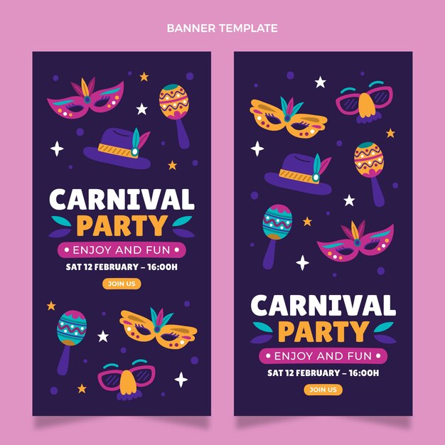 Conjunto de banners verticais de carnaval plano