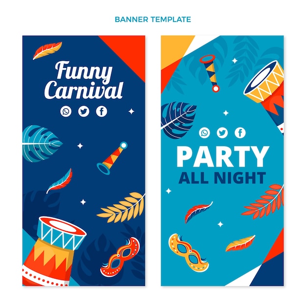 Conjunto de banners verticais de carnaval plano