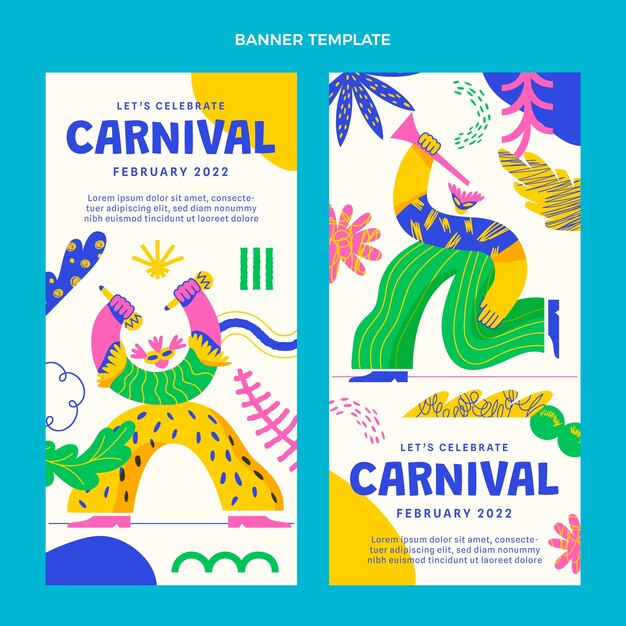 Conjunto de banners verticais de carnaval plano