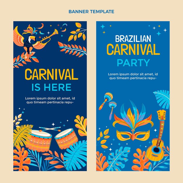 Conjunto de banners verticais de carnaval plano
