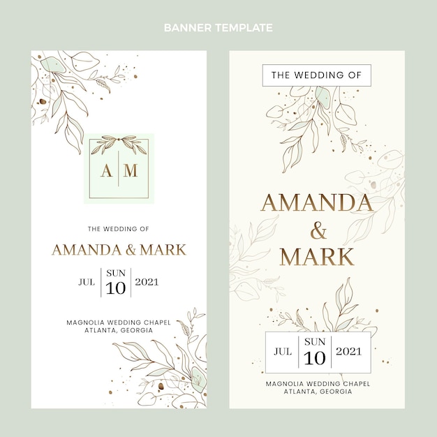 Conjunto de banners verticais de casamento desenhados à mão