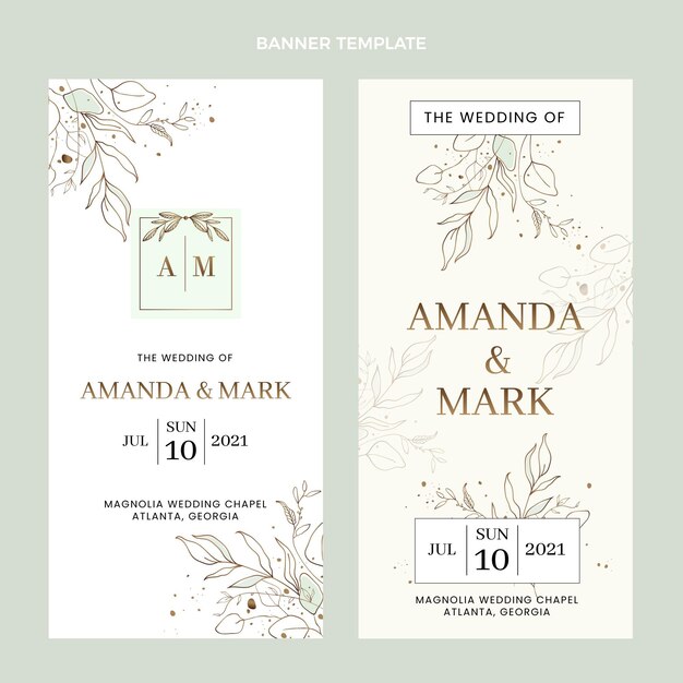 Conjunto de banners verticais de casamento desenhados à mão