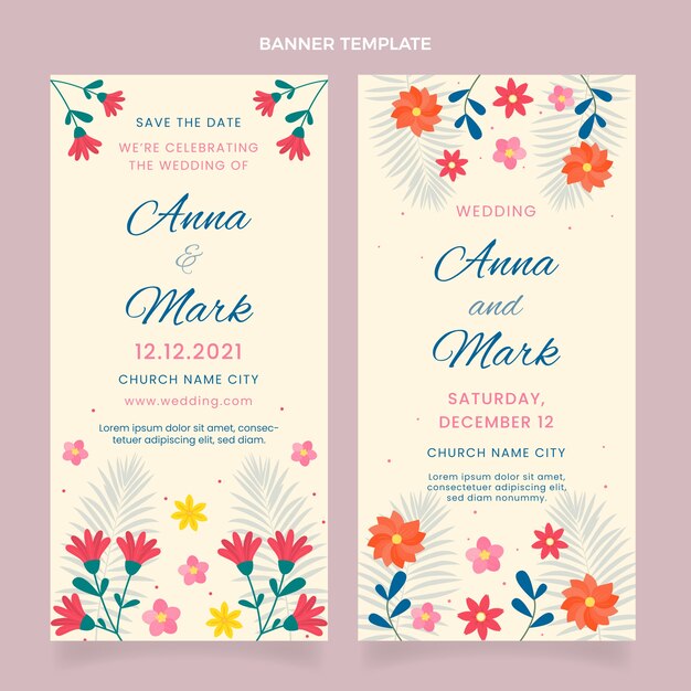 Conjunto de banners verticais de casamento desenhados à mão