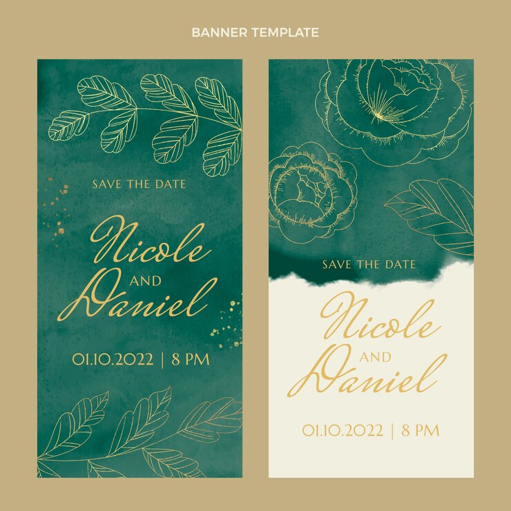 Vetor grátis conjunto de banners verticais de casamento em aquarela