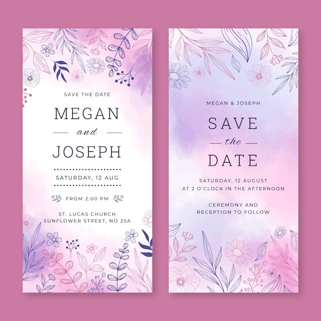 Conjunto de banners verticais de casamento floral desenhado à mão