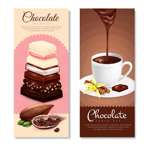 Conjunto de banners verticais de chocolate