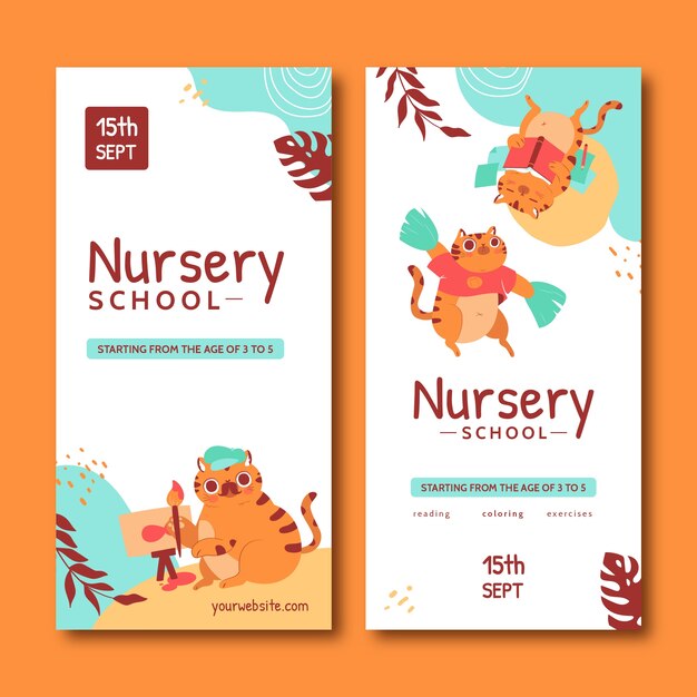Conjunto de banners verticais de creche plana