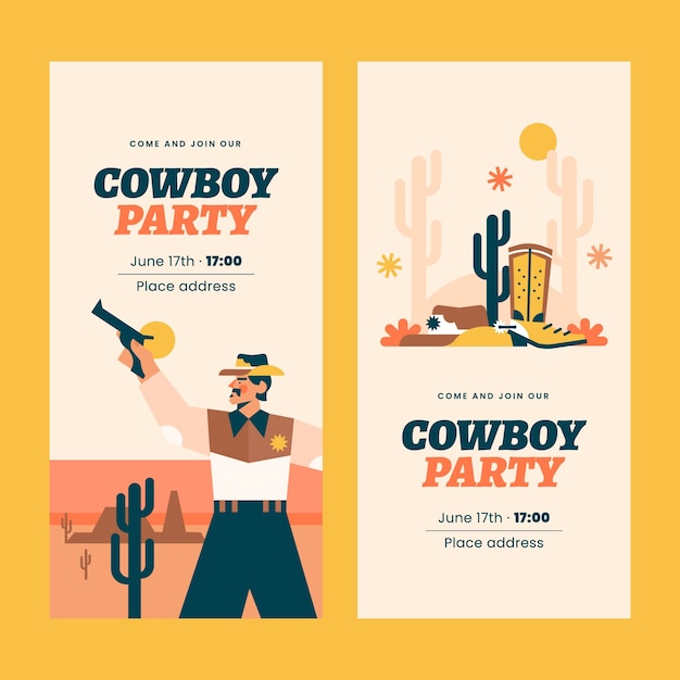 Vetor grátis conjunto de banners verticais de evento de festa de cowboy