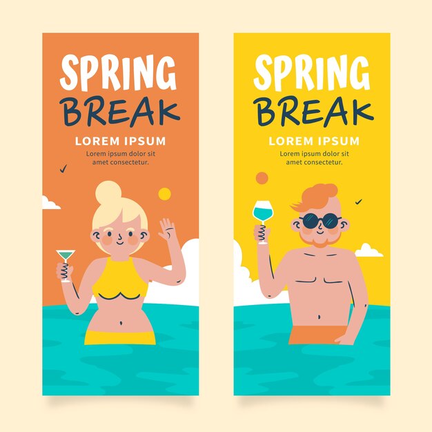 Conjunto de banners verticais de férias de primavera plana