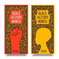 Vetor grátis conjunto de banners verticais de mês de história negra desenhada à mão