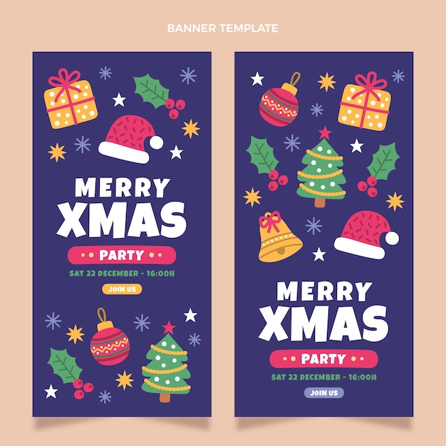 Conjunto de banners verticais de Natal desenhados à mão