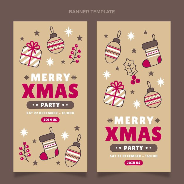 Conjunto de banners verticais de natal desenhados à mão