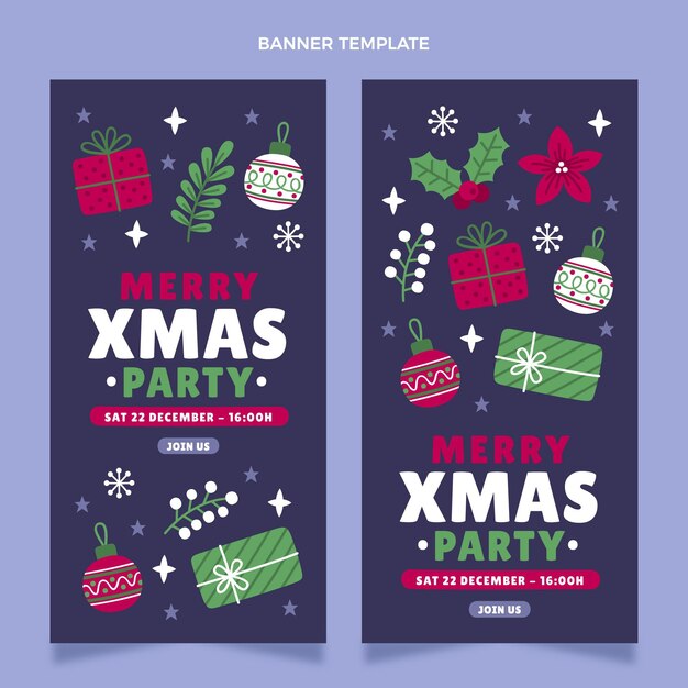 Conjunto de banners verticais de Natal desenhados à mão