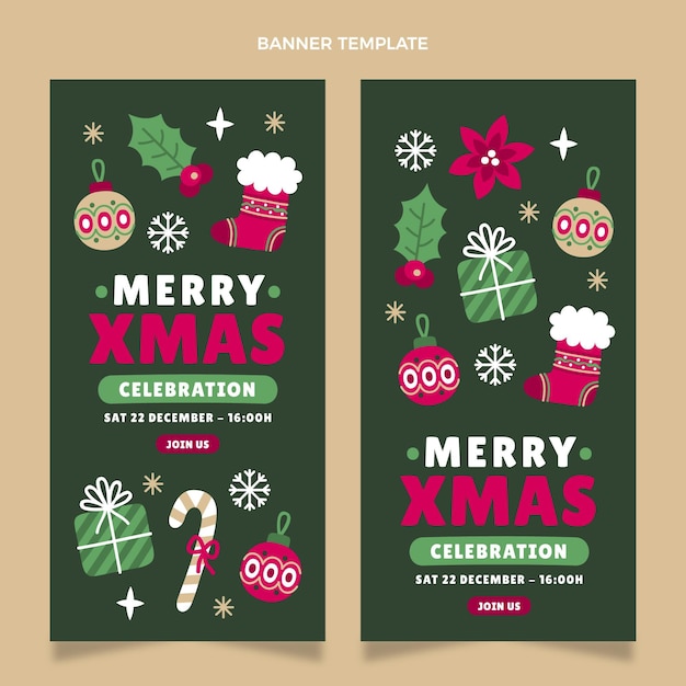Conjunto de banners verticais de Natal desenhados à mão