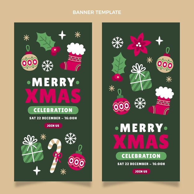 Conjunto de banners verticais de Natal desenhados à mão