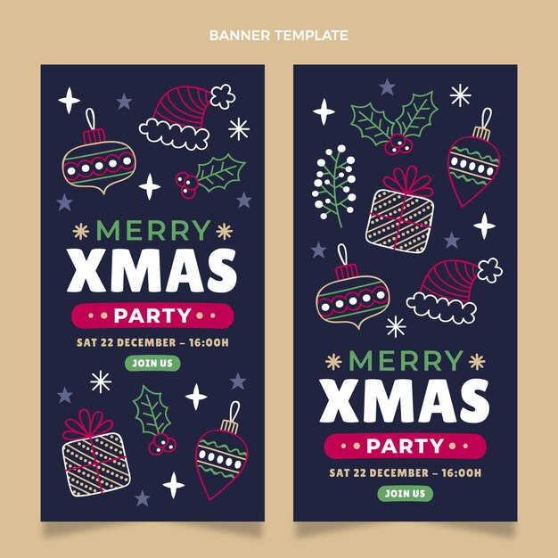 Conjunto de banners verticais de natal desenhados à mão