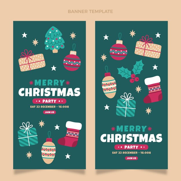 Conjunto de banners verticais de Natal desenhados à mão