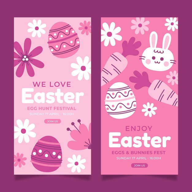 Conjunto de banners verticais de páscoa plana