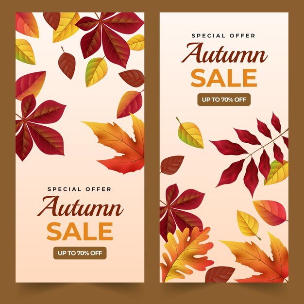 Conjunto de banners verticais de venda de outono realistas