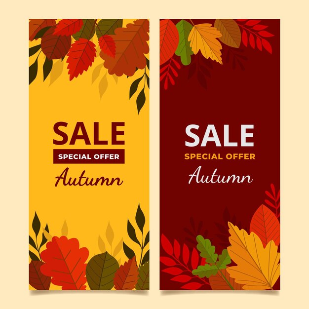 Conjunto de banners verticais de venda plana de outono